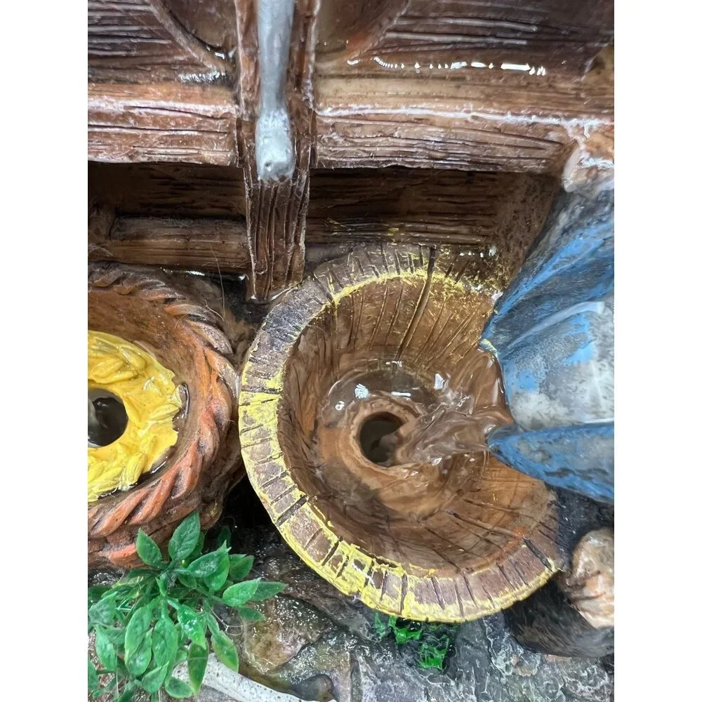 Rustic LED Tabletop Fountain With Water Mill, Dog Figurines & Tree Design 12x10